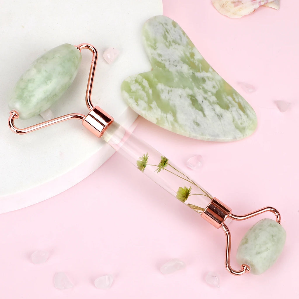 Gua Sha&Jade Roller Set Natural Jade Massager