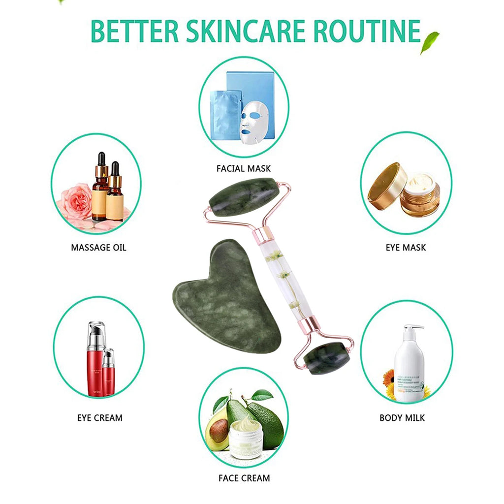 Gua Sha&Jade Roller Set Natural Jade Massager