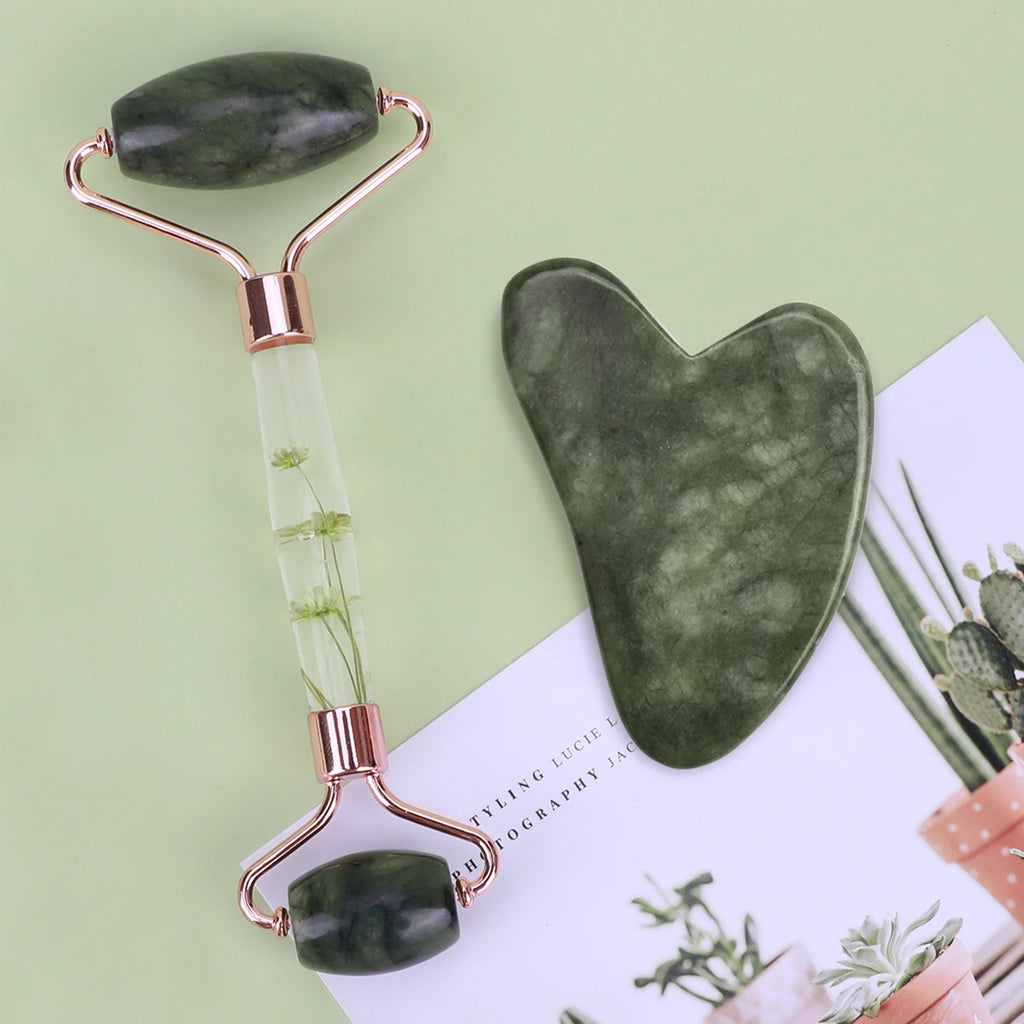 Gua Sha&Jade Roller Set Natural Jade Massager